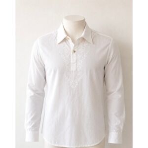 Paul Ropp Mens XL White Embroidered Cotton Shirt Luxury Resortwear Beach Wedding